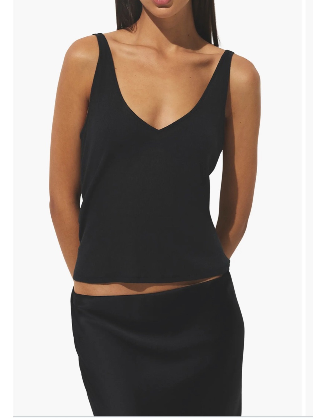 Skims Sheer Rib V Neck Cami Tank Top Black
